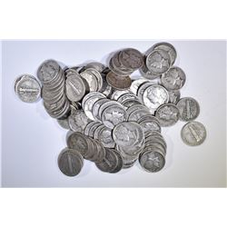 100-CIRC MIXED DATE MERCURY DIMES