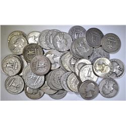 40-MIXED DATE CIRC 90% SILVER QUARTERS