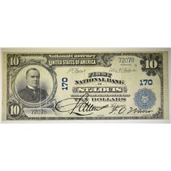1902 $10 NATIONAL CURRENCY ST. LOUIS MO. F/VF