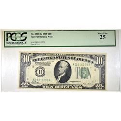 1928 $10 FEDERAL RESERVE NOTE PCGS VF-25