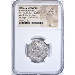 AD 198-217 CARACALLA BI TETRADRACHM NGC AU 5/4