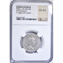 AD 244-249 PHILIP I BI TETRADRACHM NGC CH AU