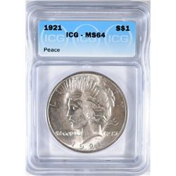 1921 PEACE DOLLAR ICG MS-64
