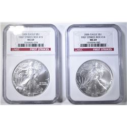 2 2006 AMERICAN SILVER EAGLES NGC MS-69