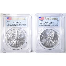 2 2016 AMERICAN SILVER EAGLES PCGS MS-70