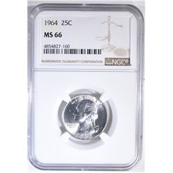 1964 WASHINGTON QUARTER NGC MS-66