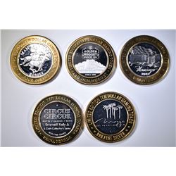 LOT OF 5 $10 .999 SILVER GAMING TOKENS
