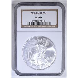 2006 AMERICAN SILVER EAGLE, NGC MS-69