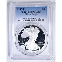 1995-P AMERICAN SILVER EAGLE, PCGS PR-69 DCAM