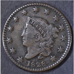 1828 LARGE CENT, SMALL WIDE DATE, XF BEAUTIFUL