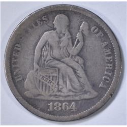 1864-S SEATED DIME, F/ VF
