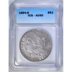 1894-S MORGAN DOLLAR, ICG AU-50