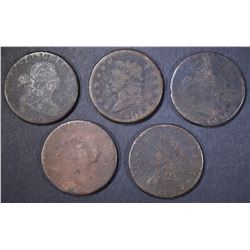 5-LOW GRADE U.S. LARGE CENTS