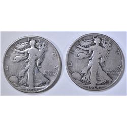 2- 1938-D WALKING LIBERTY HALF DOLLARS, VG/F