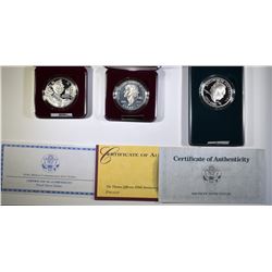 3-PROOF COMMEM SILVER DOLLARS: