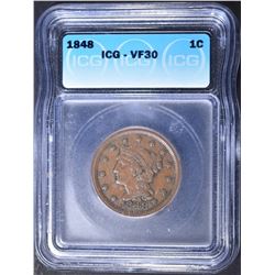 1848 LARGE CENT ICG VF-30