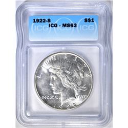 1922-S PEACE DOLLAR ICG MS-63