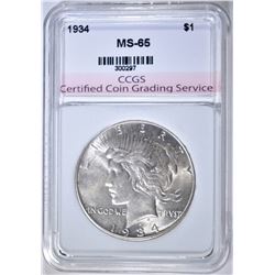 1934 PEACE DOLLAR, CCGS GEM BU