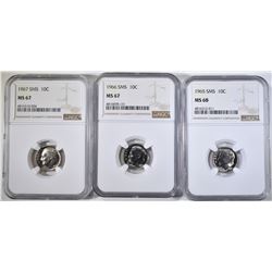 3 NGC GRADED SMS ROOSEVELT DIMES: