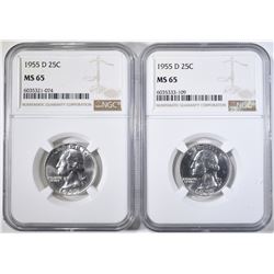 2-1955-D WASHINGTON QUARTERS NGC MS-65