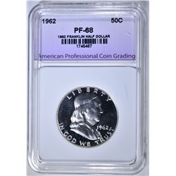 1962 FRANKLIN HALF DOLLAR, APCG SUPERB GEM+ PROOF