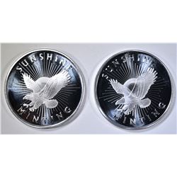 2-SUNSHINE MINT ONE OUNCE .999 SILVER ROUNDS