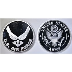 ARMY & AIR FORCE ONE OUNCE .999 SILVER ROUNDS