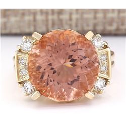 10.28 CTW Natural Morganite And Diamond Ring In 18K Solid Yellow Gold