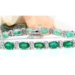 12.20 CTW Natural Emerald 14K Solid White Gold Diamond Bracelet
