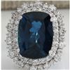 Image 1 : 14.02CTW Natural London Blue Topaz And Diamond Ring In14K Solid White Gold