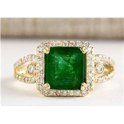 2.90 CTW Natural Emerald And Diamond Ring In 18K Yellow Gold