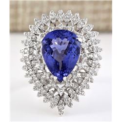 7.59 CTW Natural Blue Tanzanite And Diamond Ring 18K Solid White Gold