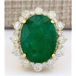 18.59 CTW Natural Emerald And Diamond Ring In 14k Yellow Gold