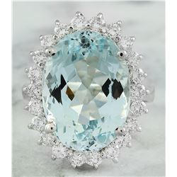12.15 CTW Aquamarine 14K White Gold Diamond Ring