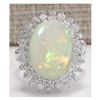 Image 1 : 5.86 CTW Natural Australian Opal And Diamond Ring In 14K Solid White Gold