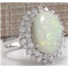 Image 2 : 5.86 CTW Natural Australian Opal And Diamond Ring In 14K Solid White Gold