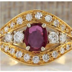 1.15 CTW Natural Ruby And Diamond Ring 14K Solid Yellow Gold