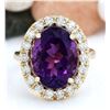 Image 1 : 8.40 CTW Natural Amethyst 14K Solid Yellow Gold Diamond Ring