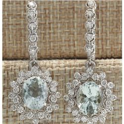 6.40 CTW Natural Aquamarine And Diamond Earrings 18K Solid White Gold