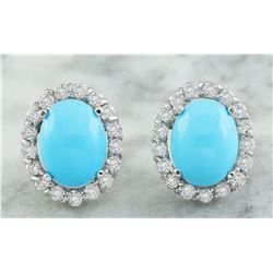 4.67 CTW Turquoise 14K White Gold Diamond Errings