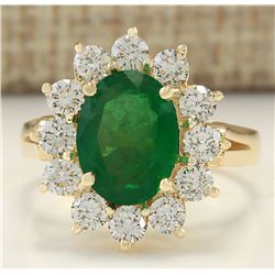 3.34 CTW Natural Emerald And Diamond Ring In 14k Yellow Gold
