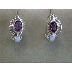 6089 14k White Gold Earrings with Diamonds and Amethyst