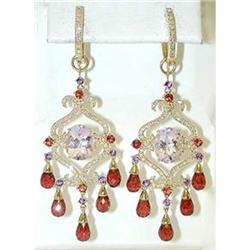 6092 14K Gold Earrings w/MultiColor Gemstones/Diamonds
