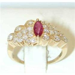 7014 14K Gold Ruby Ring w/Diamond