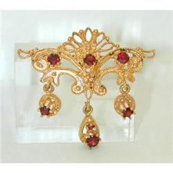 3648 14K Gold Garnet Pin w/Diamond