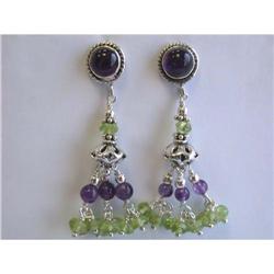 2329 Dangling Silver, Peridot and Amethyst Earrings