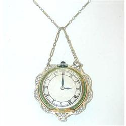 2587 Antique 18K Gold Enamel Diamond Watch w/Chain