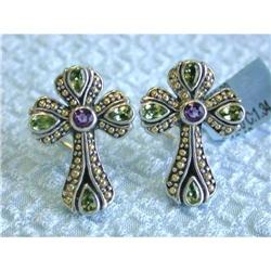 4489 Silver Clip On Earrings w/Amethyst, Peridot and