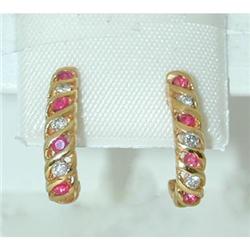 4515 14K Gold Post Earrings w/ Ruby/ Diamonds