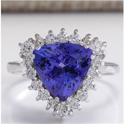 3.62 CTW Natural Blue Tanzanite And Diamond Ring In 14K Solid White Gold